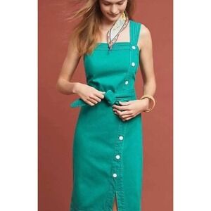 Maeve Anthropologie Green Corduroy Button Front Belted Midi Dress 0